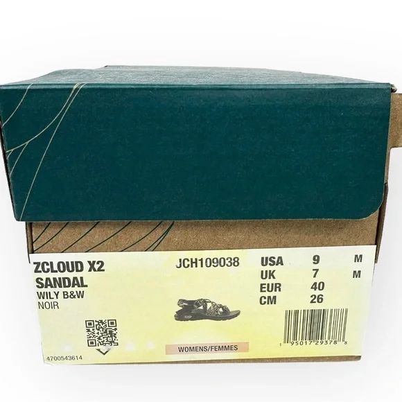 NWT Chaco ZCLOUD X2 black white sandals comfort strappy crisscross toe loop sz 9 - Picture 6 of 13